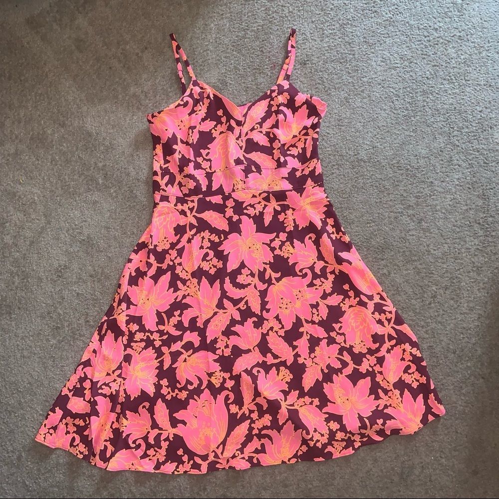 LOFT burgundy and pink spaghettini strap dress